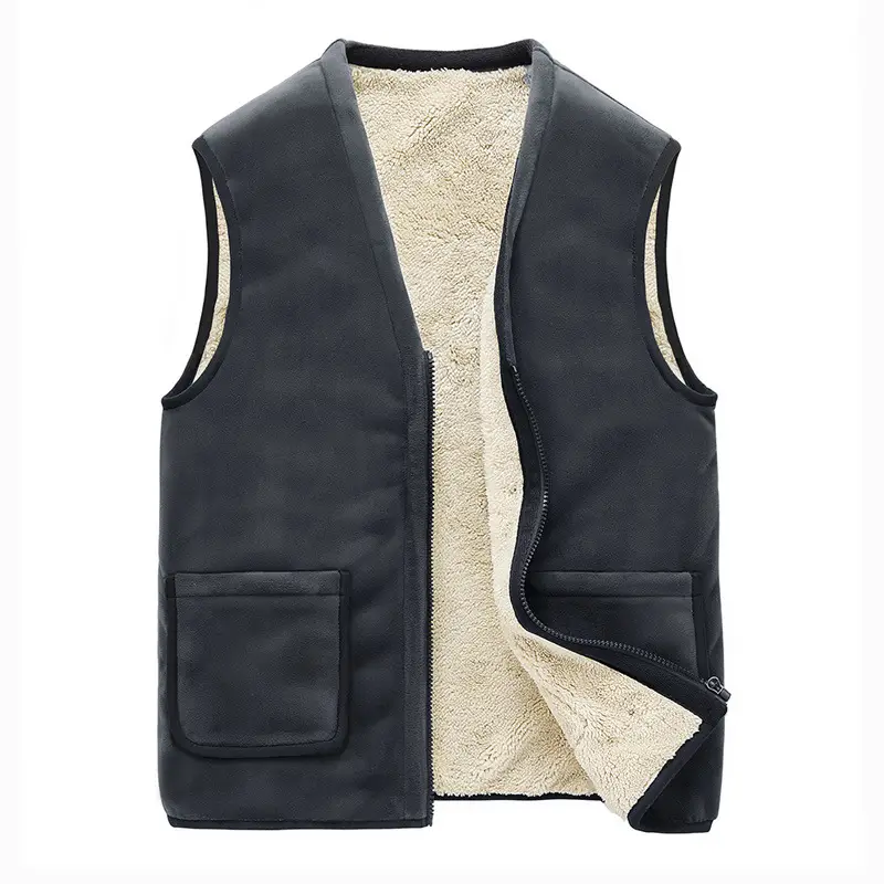 Men's Black Velvet V-Neck Vest Winter Warm Sleeveless - Image 7