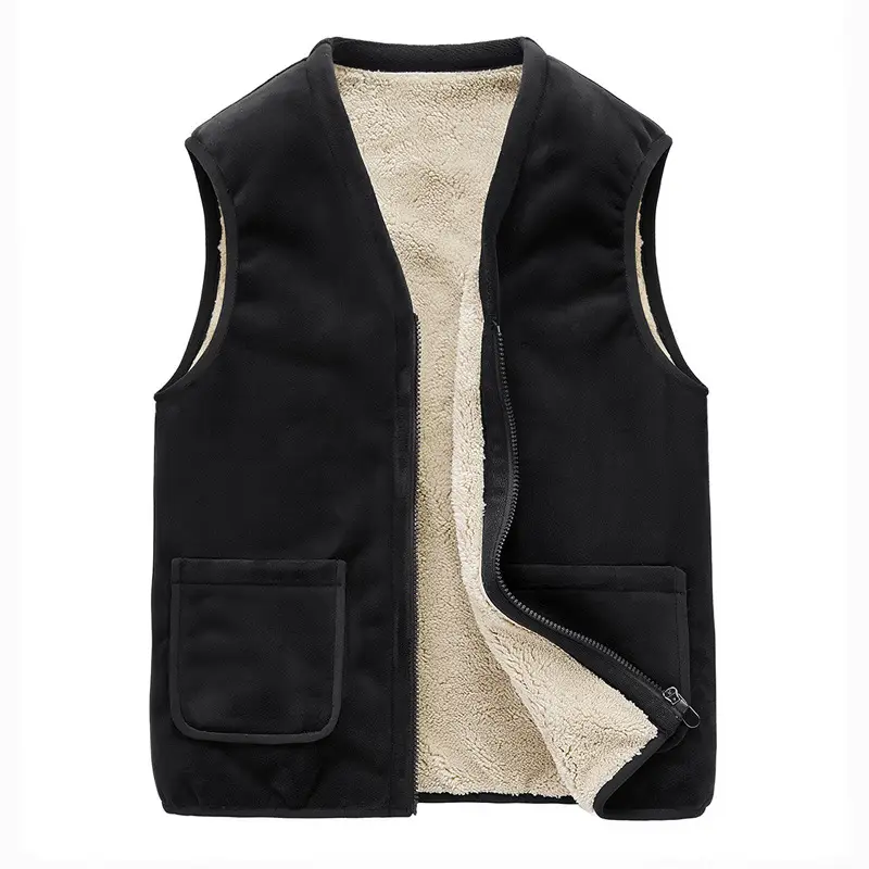 Men's Black Velvet V-Neck Vest Winter Warm Sleeveless - Image 2