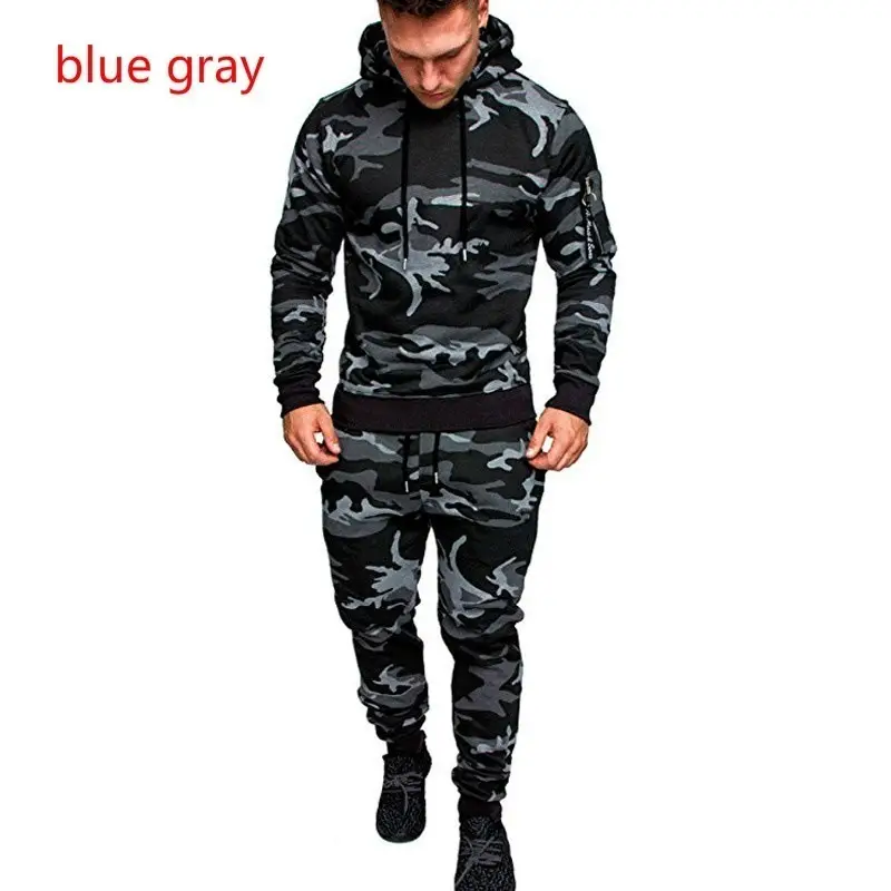 Men Camouflage Running Suit Blue Gray 2021 - Image 5