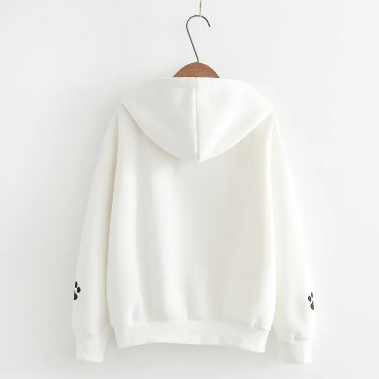 Women Harajuku Cat Print Hoodie Navy Long Sleeve — feature 5