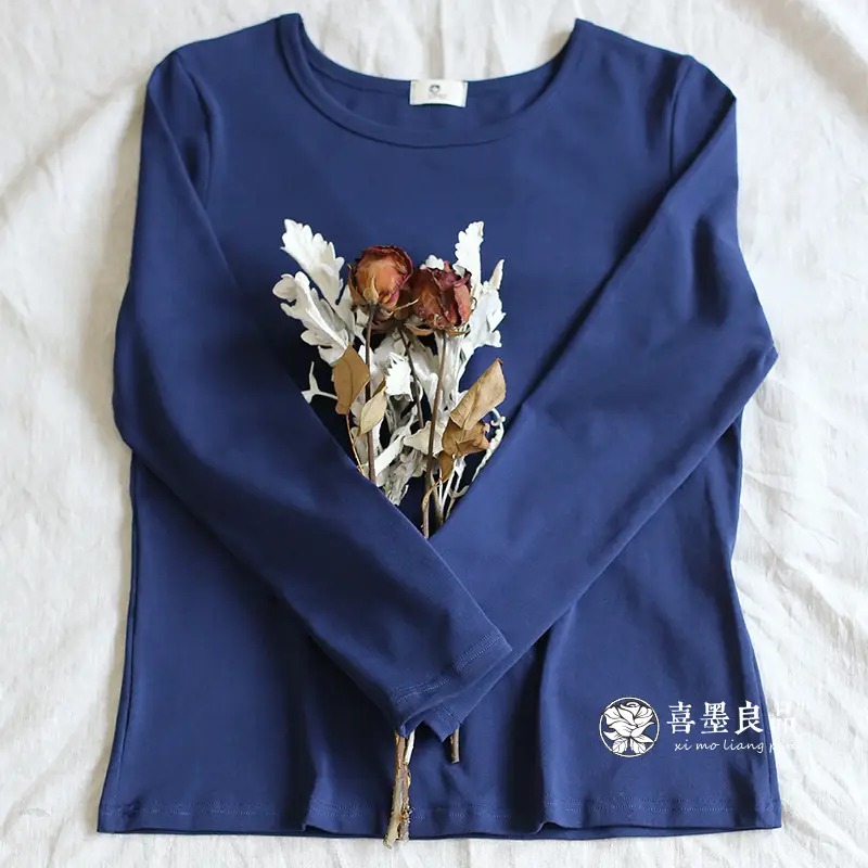 Blue Heart Floral Long Sleeve T-Shirt for Women - Image 2