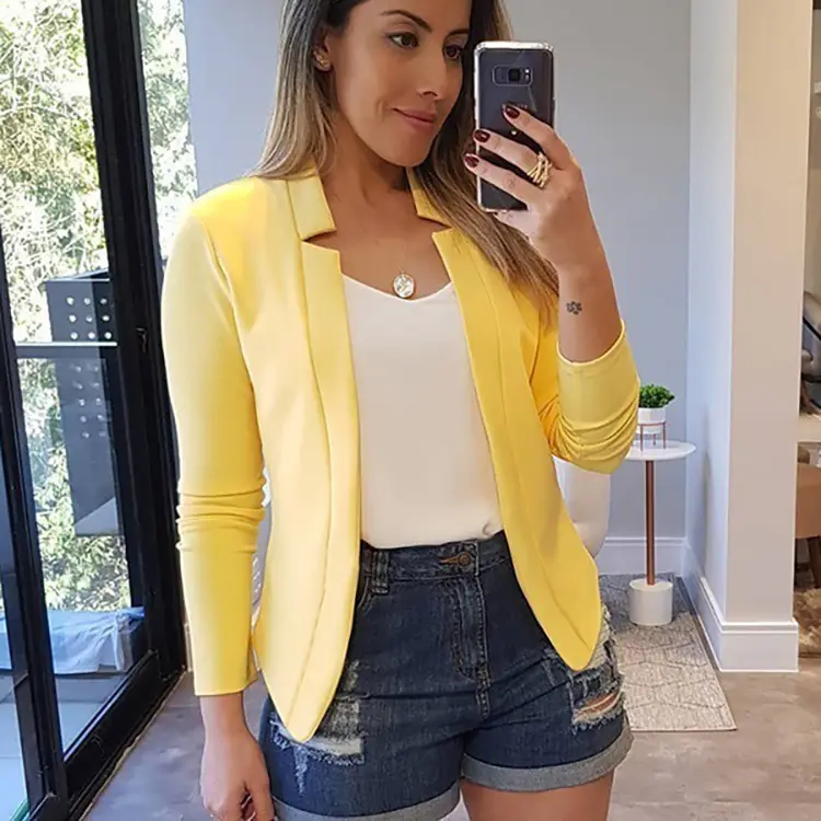 Blue Long Sleeve Cardigan Suit Jacket Top for Women