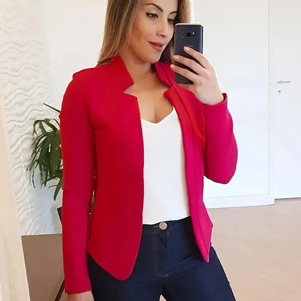 Blue Long Sleeve Cardigan Suit Jacket Top for Women