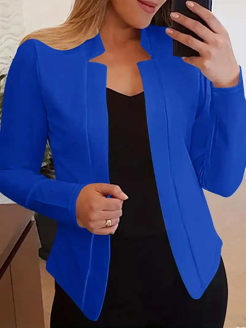 Blue Long Sleeve Cardigan Suit Jacket Top for Women