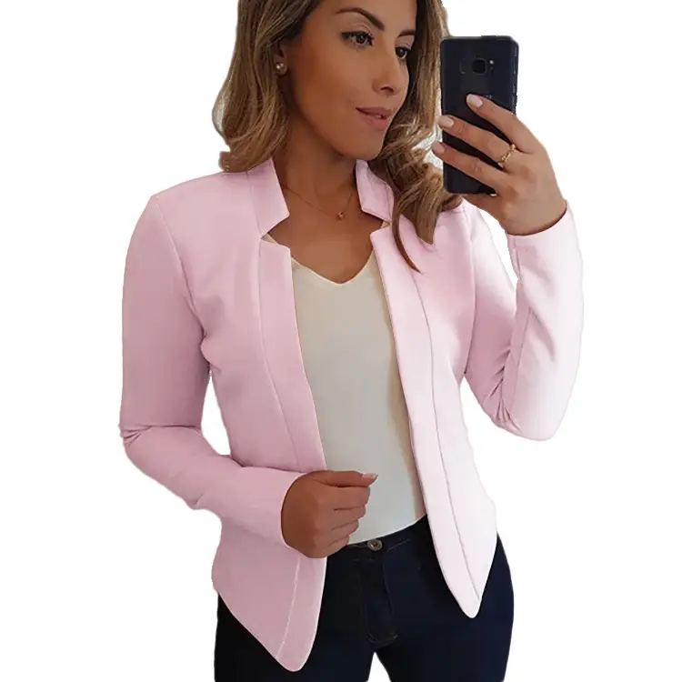 Blue Long Sleeve Cardigan Suit Jacket Top for Women