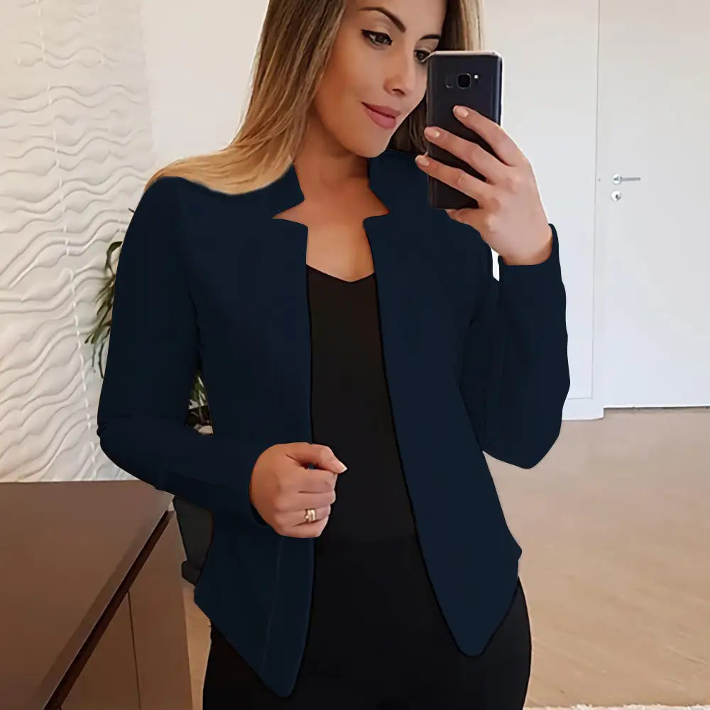 Blue Long Sleeve Cardigan Suit Jacket Top for Women