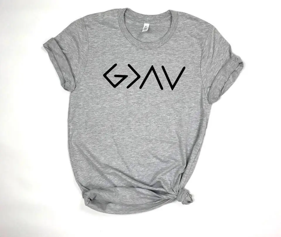 Gray T-Shirt with "God is Greater" Graphic