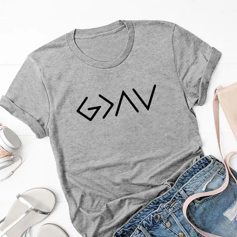 Gray T-Shirt with "God is Greater" Graphic