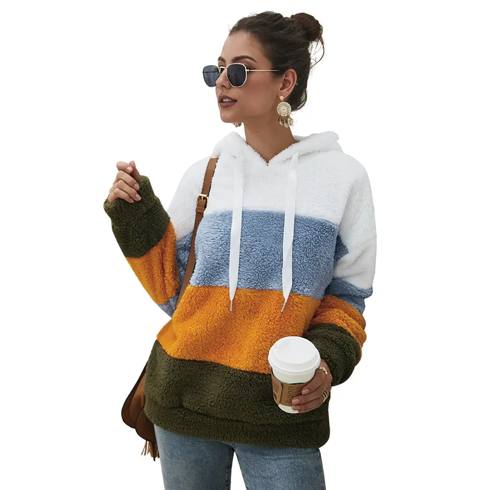 Cross-Border Women's Spliced Plush Sweatshirt Top 2025 - Image 2