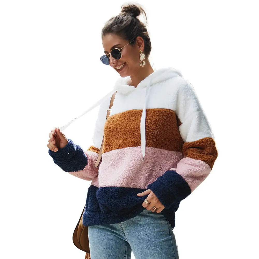 Cross-Border Women's Spliced Plush Sweatshirt Top 2025 - Image 5