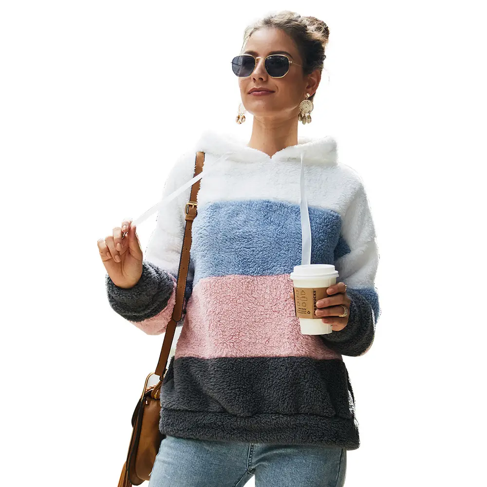 Cross-Border Women's Spliced Plush Sweatshirt Top 2025 — feature 1