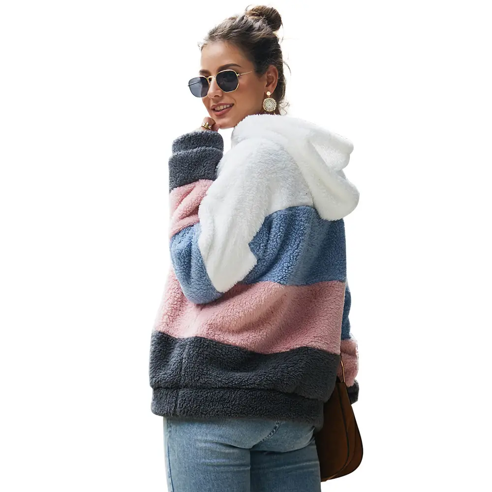Cross-Border Women's Spliced Plush Sweatshirt Top 2025 — feature 2