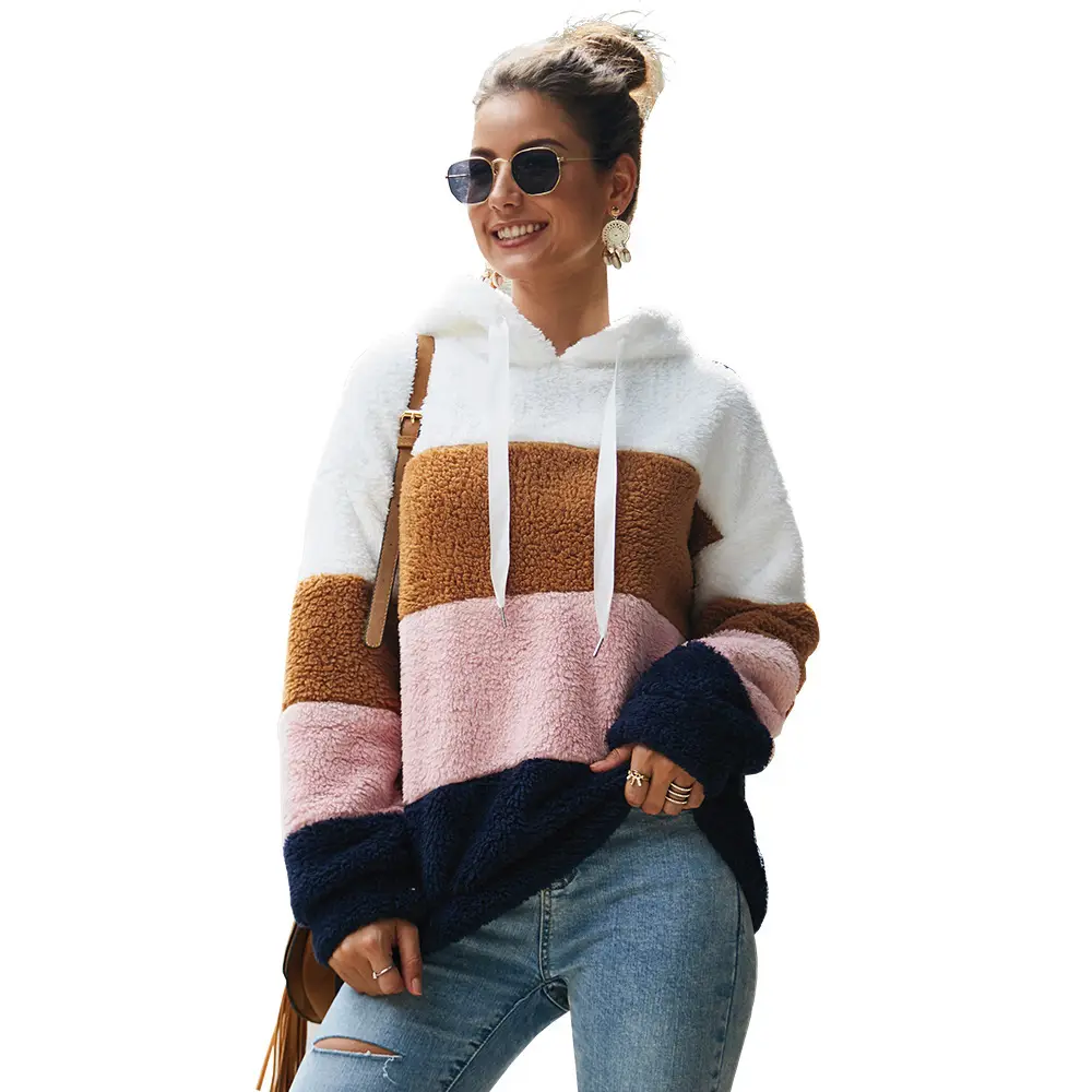 Cross-Border Women's Spliced Plush Sweatshirt Top 2025 — feature 4
