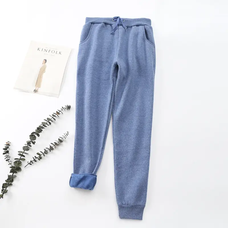 Women Fleece Lined Sweatpants Pink Ankle Tied - Image 6