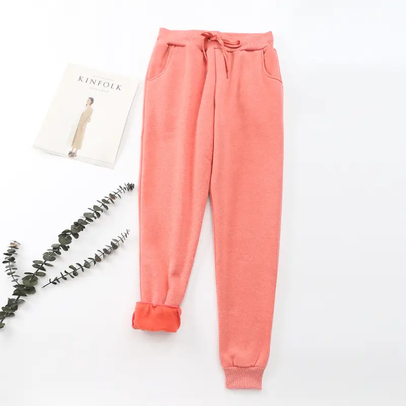 Women Fleece Lined Sweatpants Pink Ankle Tied - Image 7