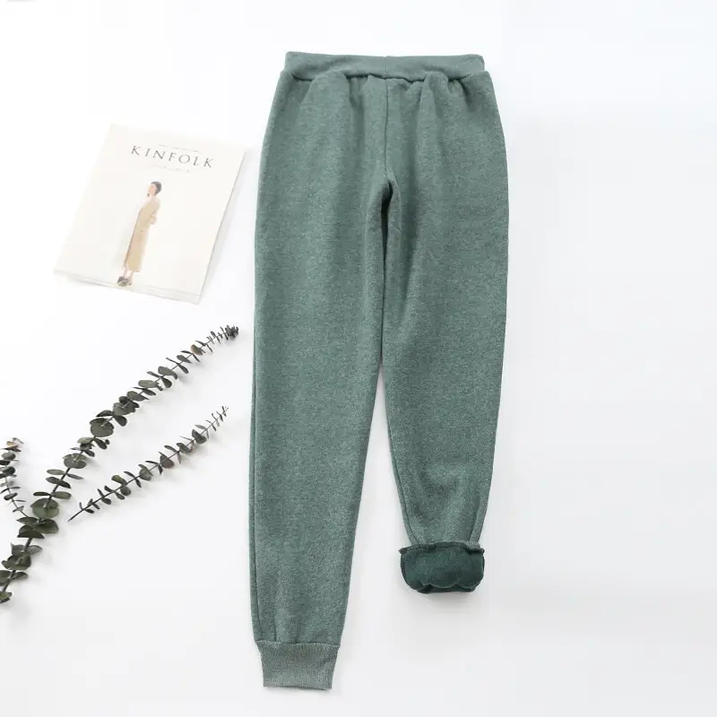 Women Fleece Lined Sweatpants Pink Ankle Tied - Image 8