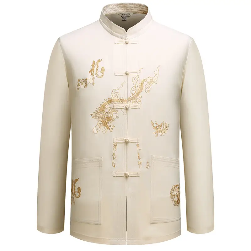 White Embroidered Chinese Tang Suit for Men - Image 8