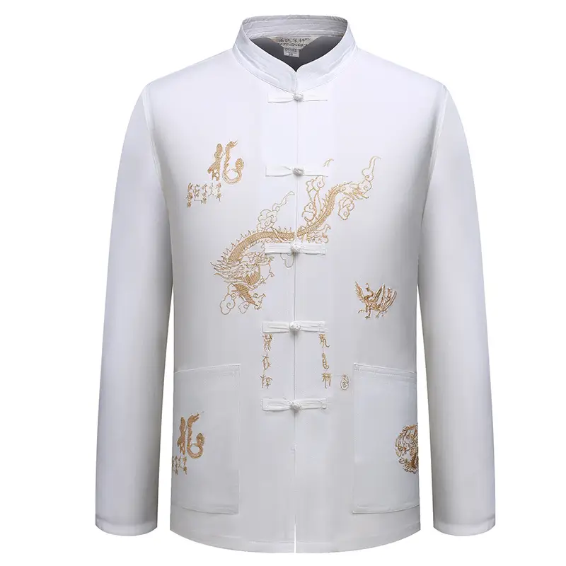 White Embroidered Chinese Tang Suit for Men - Image 10