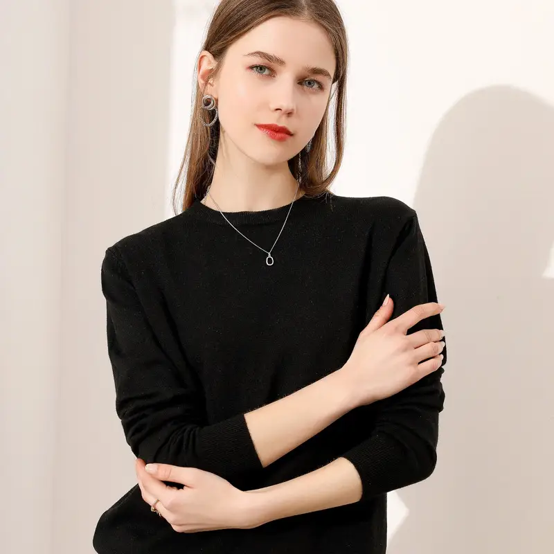 Black Long Sleeve Knitwear Pullover for Women