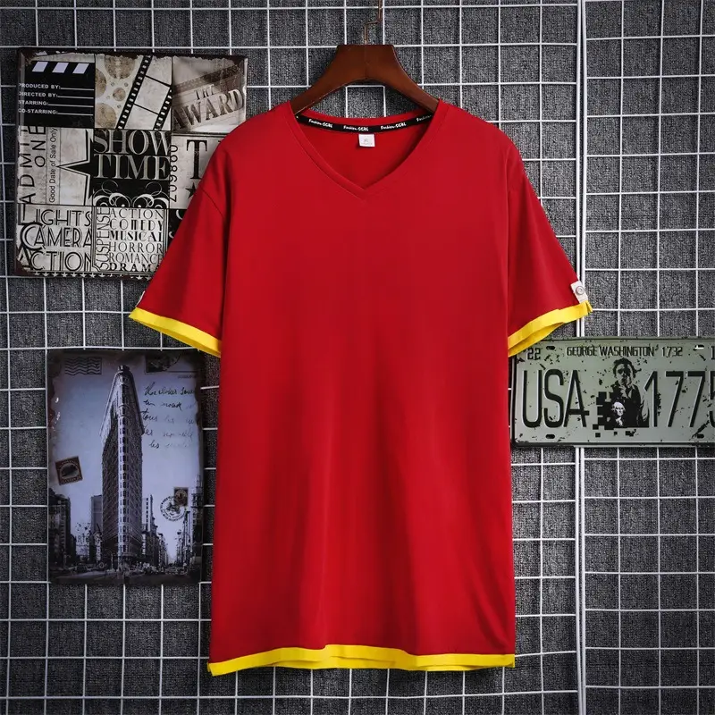 Men V-neck Pure Cotton T-shirt Green 2020 - Image 3