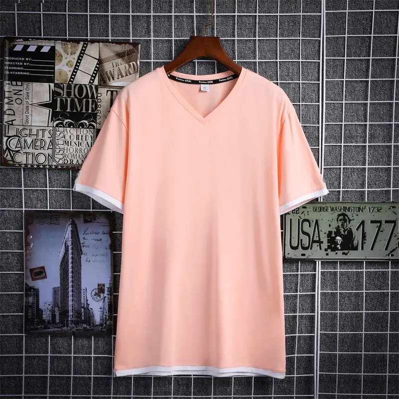 Men V-neck Pure Cotton T-shirt Green 2020 - Image 7