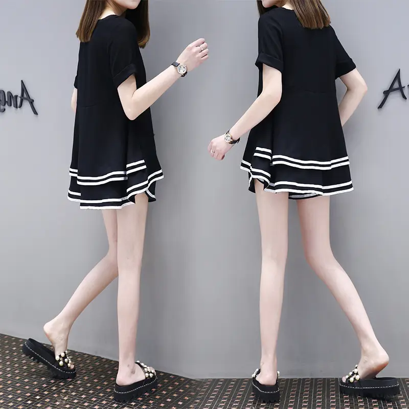 Women Black White Striped Shorts Set Casual Summer - Image 2