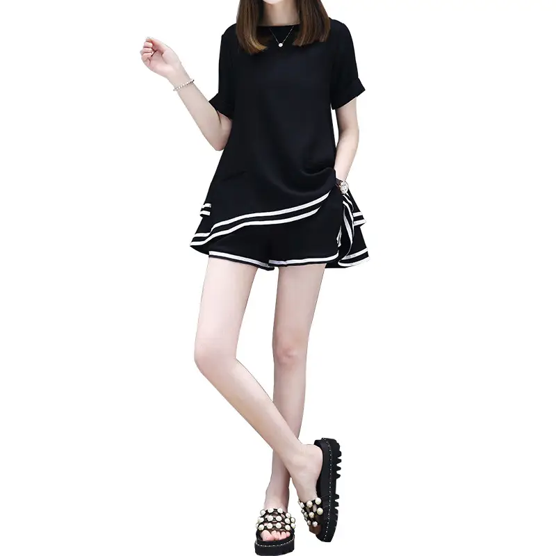 Women Black White Striped Shorts Set Casual Summer - Image 5