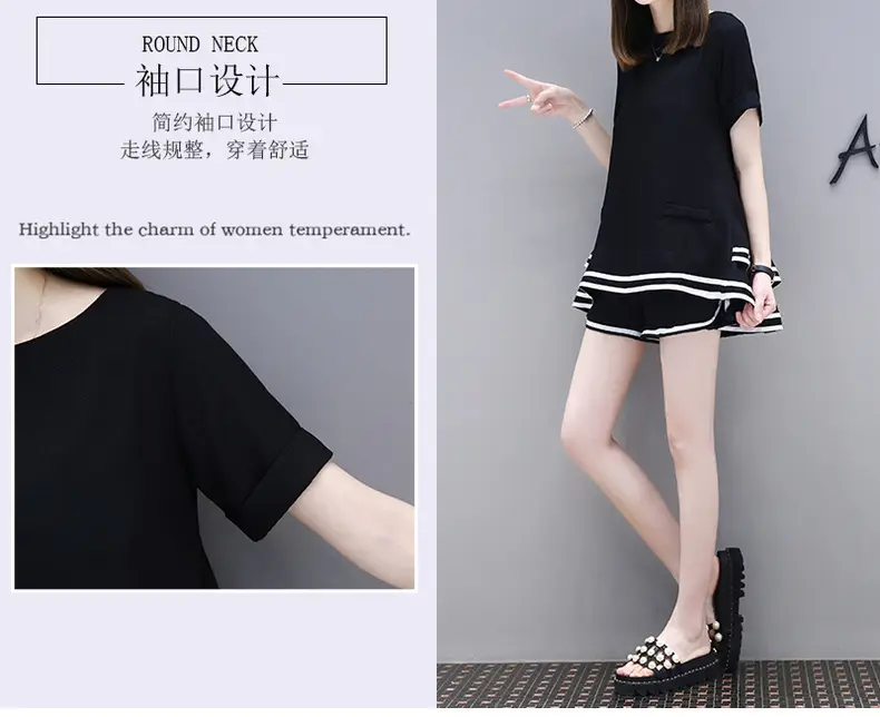 Women Black White Striped Shorts Set Casual Summer — feature 18
