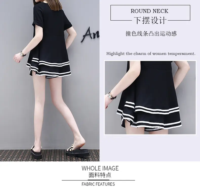Women Black White Striped Shorts Set Casual Summer — feature 19
