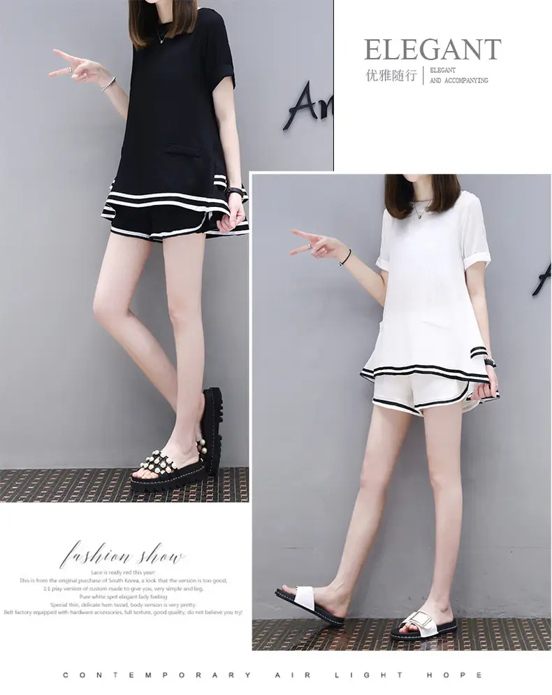 Women Black White Striped Shorts Set Casual Summer — feature 23