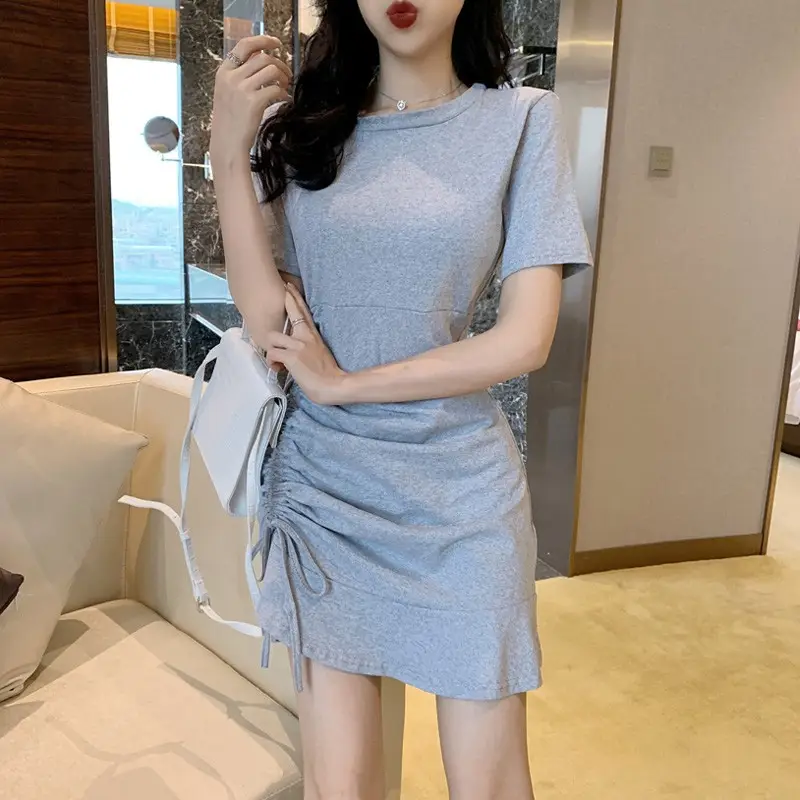 Women's Blue Short Sleeve Ruffled Tie Dress - Image 4