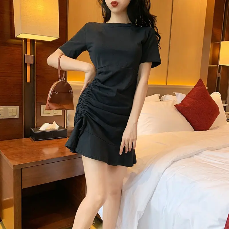 Women's Blue Short Sleeve Ruffled Tie Dress - Image 2