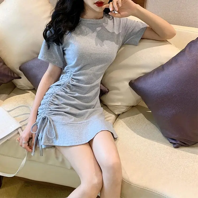 Women's Blue Short Sleeve Ruffled Tie Dress — feature 1