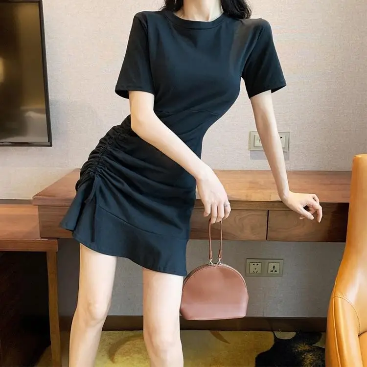 Women's Blue Short Sleeve Ruffled Tie Dress — feature 12