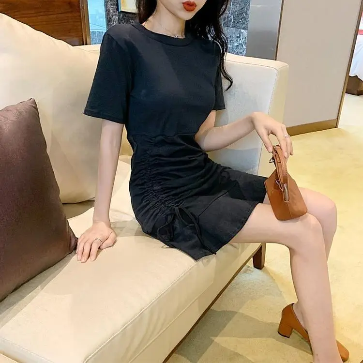 Women's Blue Short Sleeve Ruffled Tie Dress — feature 14