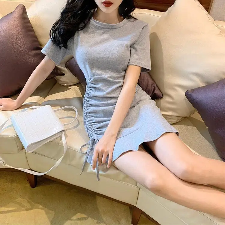 Women's Blue Short Sleeve Ruffled Tie Dress — feature 4