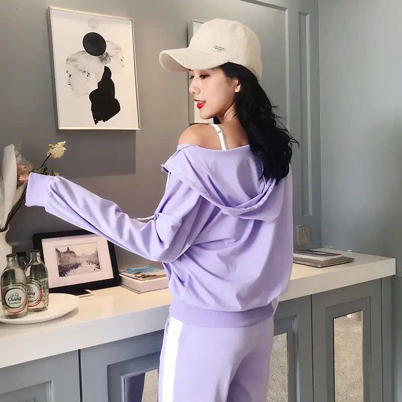 2021 Hooded Sweatshirt Track Suit Black White Women - Image 5