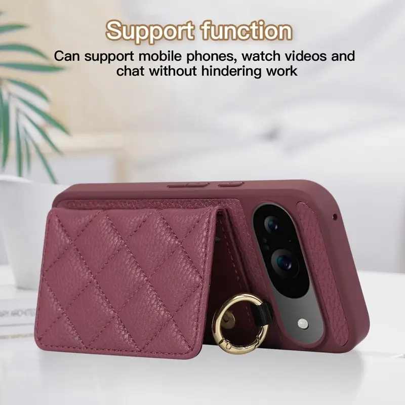 Google 10 Pro Litchi Pattern Plaid Card Holder Phone Case - Image 11