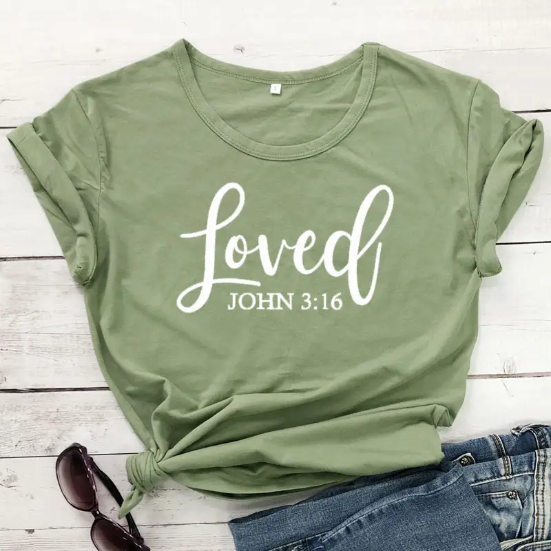 Loved John 3:16 T-Shirt Grey Cotton Short Sleeve - Image 7