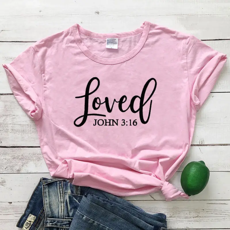 Loved John 3:16 T-Shirt Grey Cotton Short Sleeve - Image 4