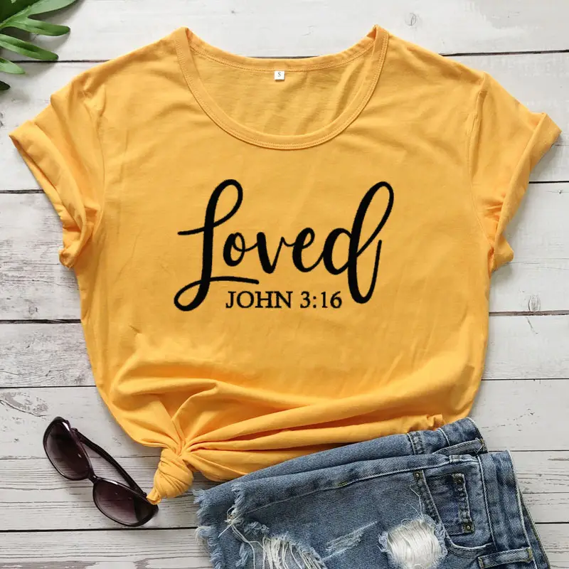 Loved John 3:16 T-Shirt Grey Cotton Short Sleeve - Image 5