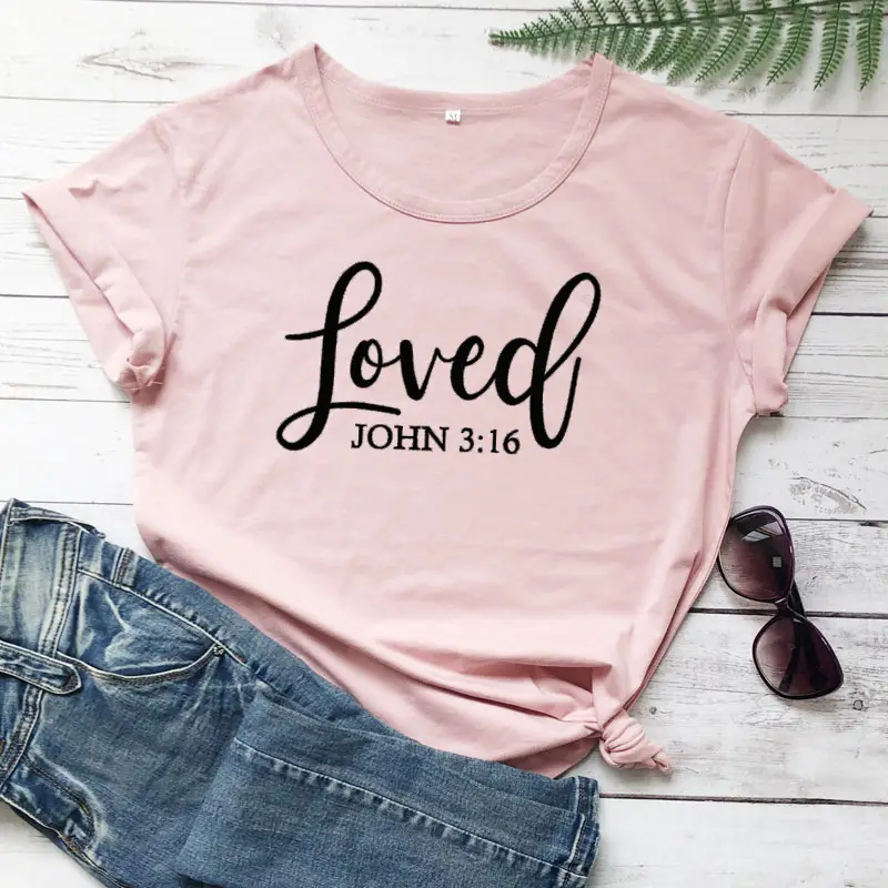 Loved John 3:16 T-Shirt Grey Cotton Short Sleeve - Image 6