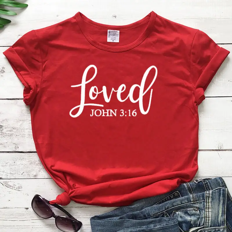 Loved John 3:16 T-Shirt Grey Cotton Short Sleeve - Image 8
