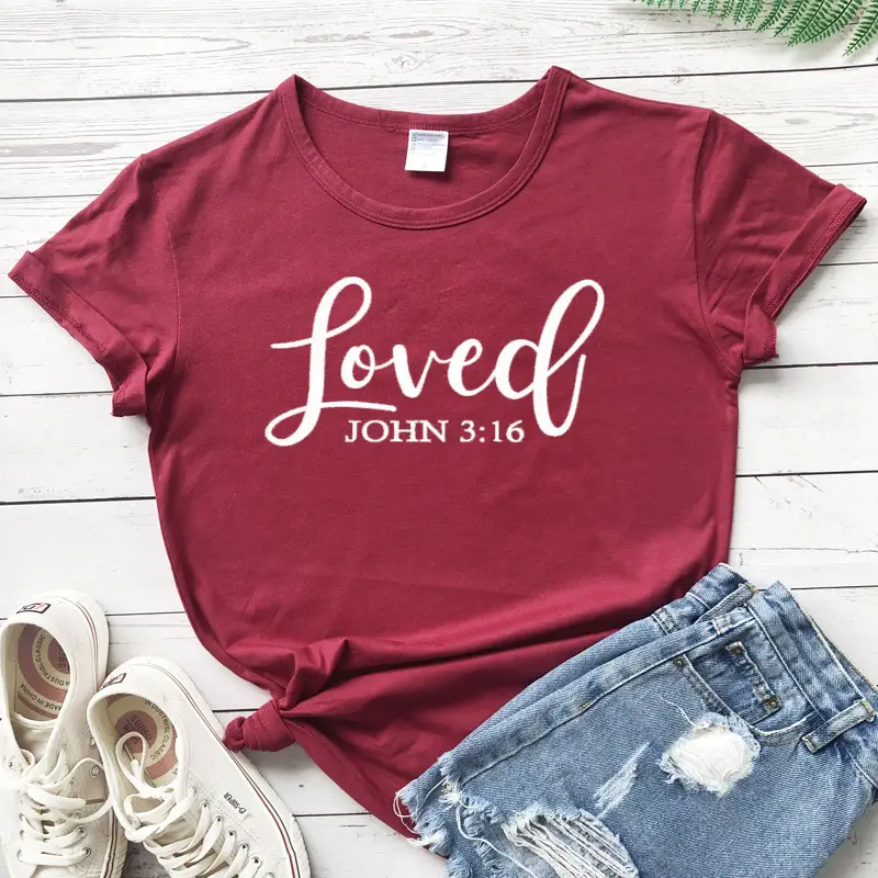 Loved John 3:16 T-Shirt Grey Cotton Short Sleeve - Image 9