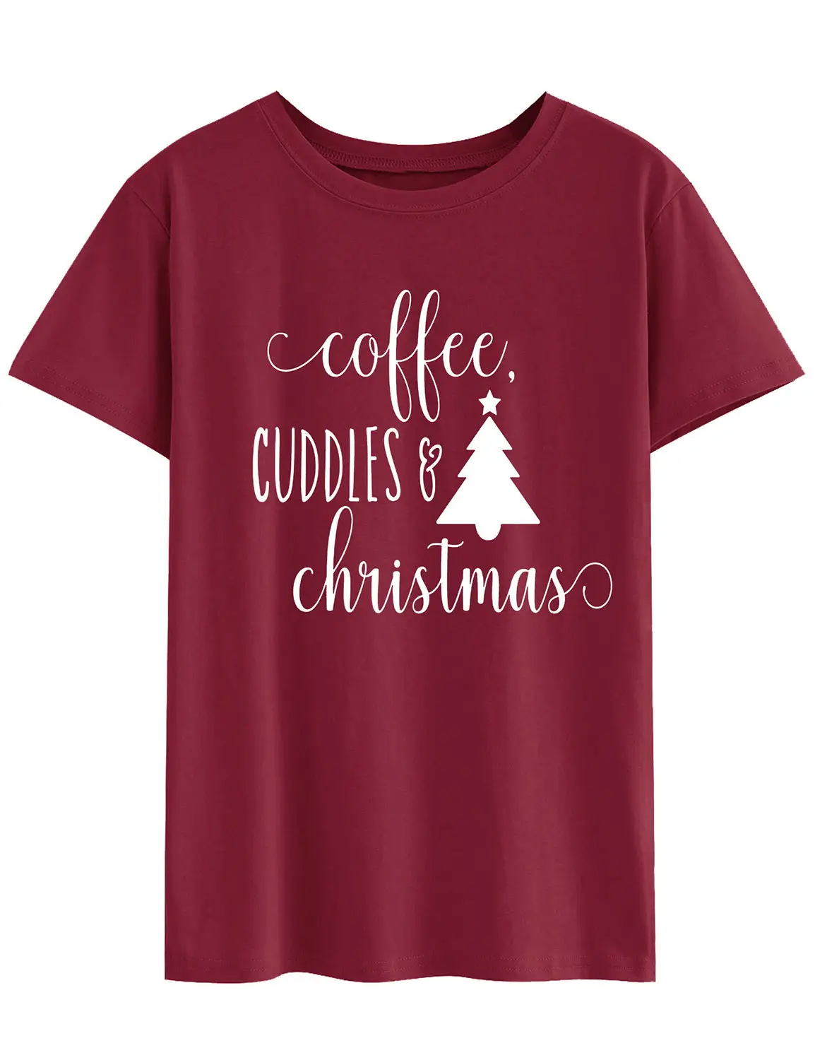 Men's Women's Coffee Cuddles Christmas T-Shirt Maroon - Image 2