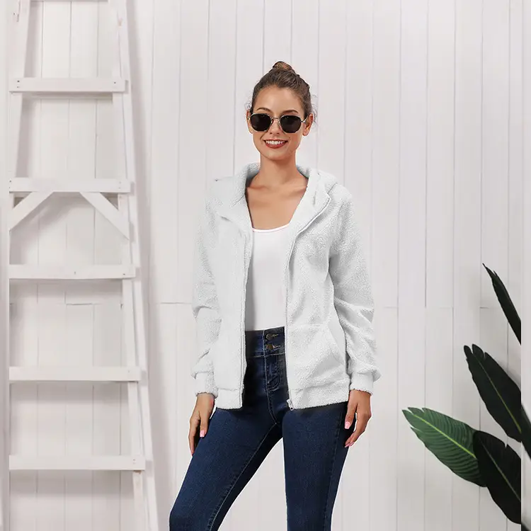 Women's Pink Plush Hoodie Sweatshirt Set Winter Coat