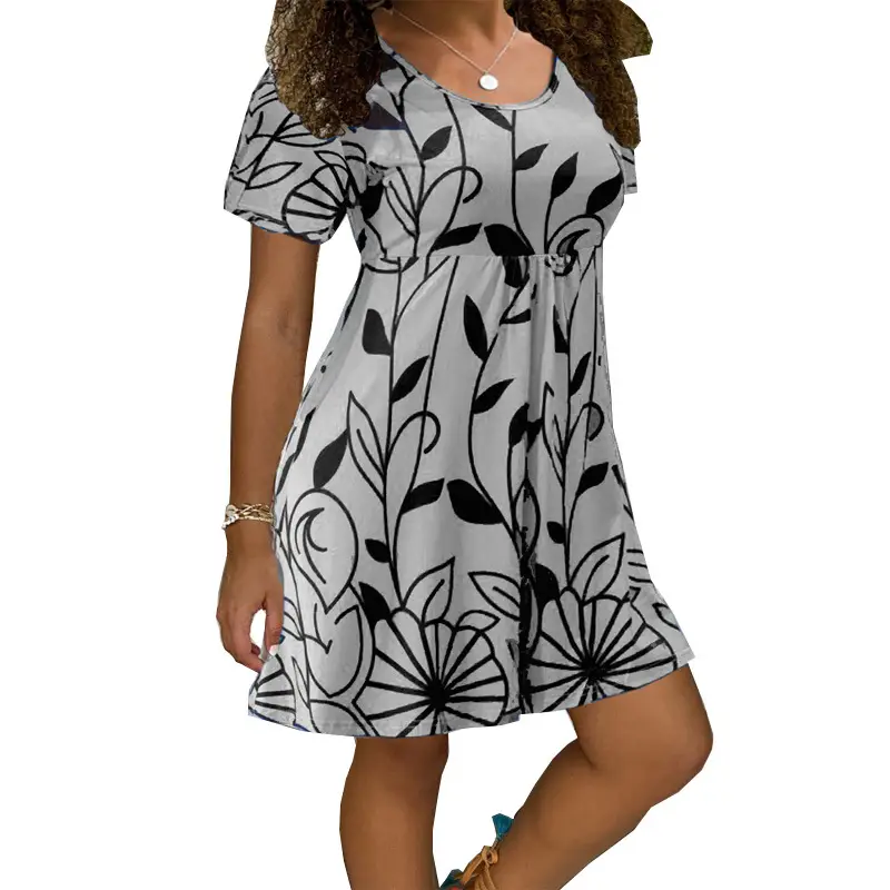 Green Printed Short Sleeve Summer Dress for Women - Image 10