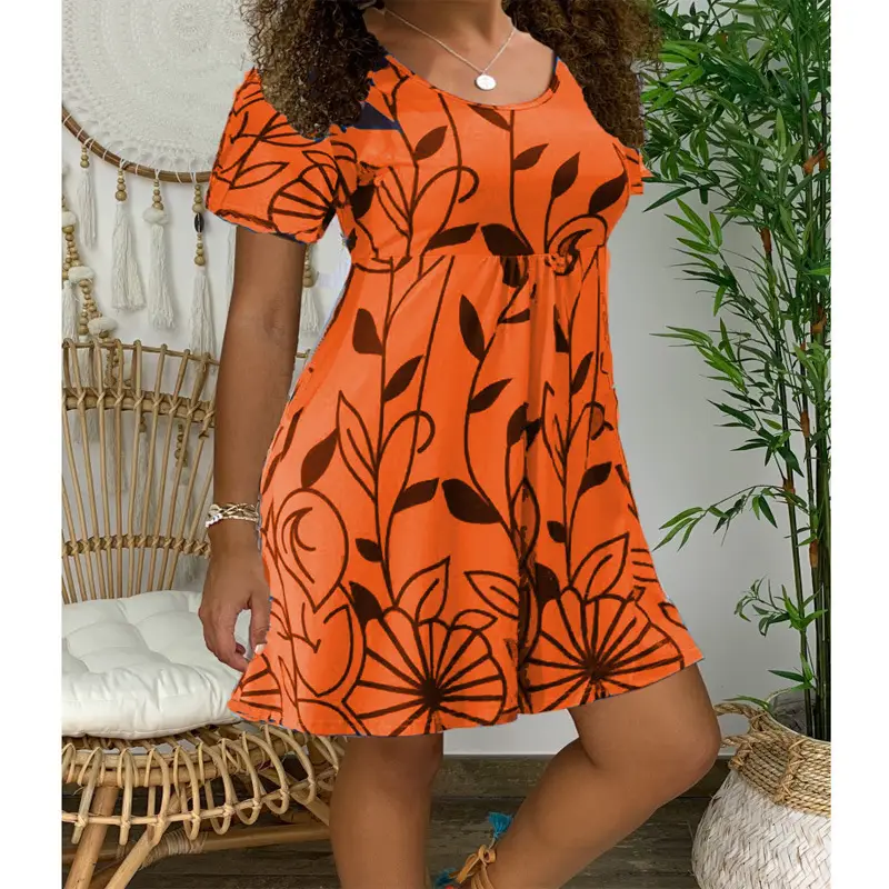 Green Printed Short Sleeve Summer Dress for Women — feature 6