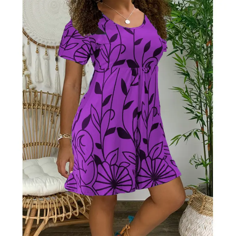 Green Printed Short Sleeve Summer Dress for Women — feature 7