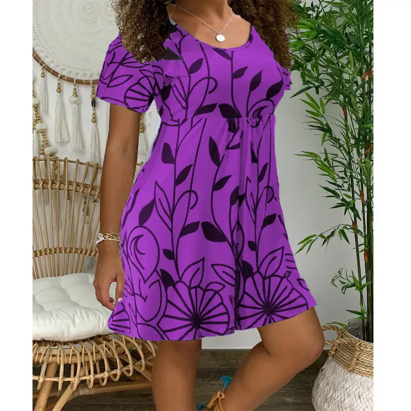 Green Printed Short Sleeve Summer Dress for Women - Image 2